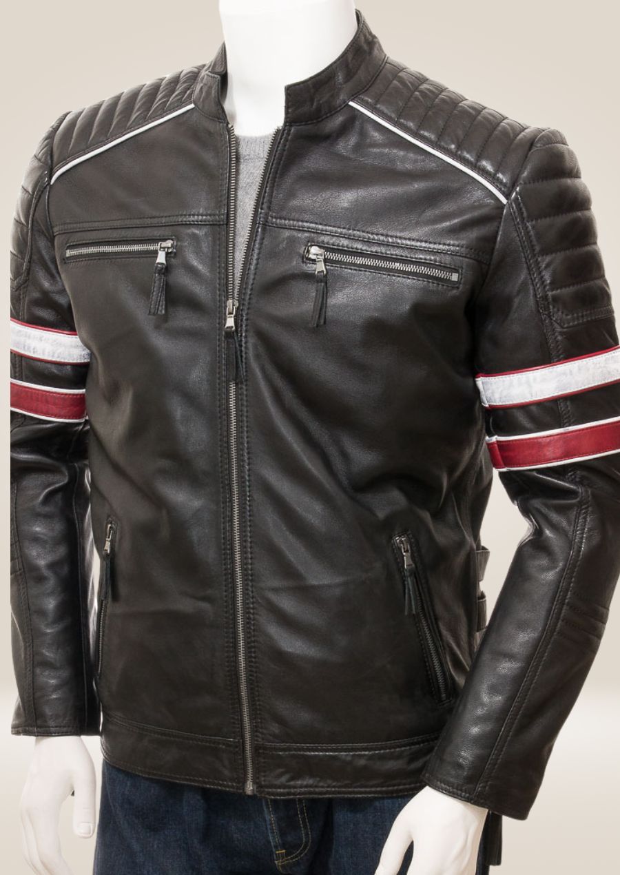 Black Cafe Racer Leather Jacket