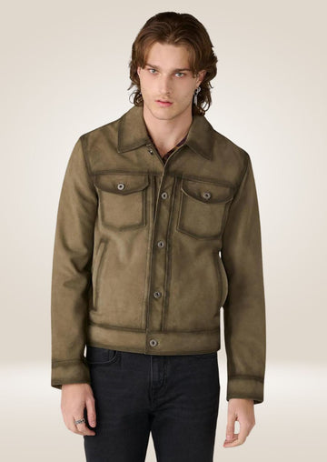 Veste de camionneur en daim olive pour homme