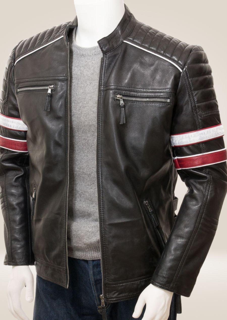 Black Cafe Racer Leather Jacket