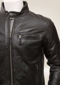 Ultra Soft Black Sheep Nappa Biker Jacket shoulder