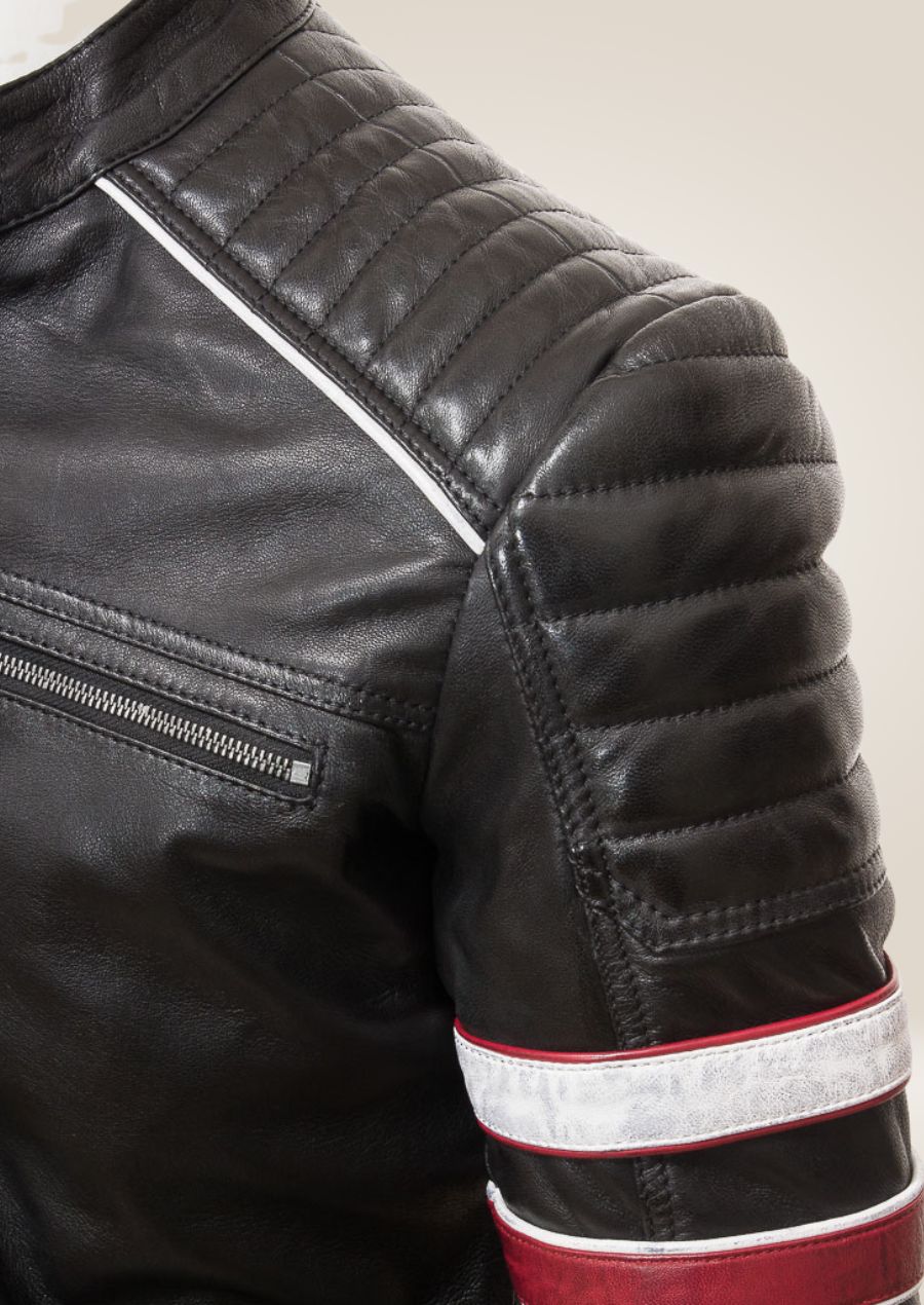 Black Cafe Racer Leather Jacket shoulder