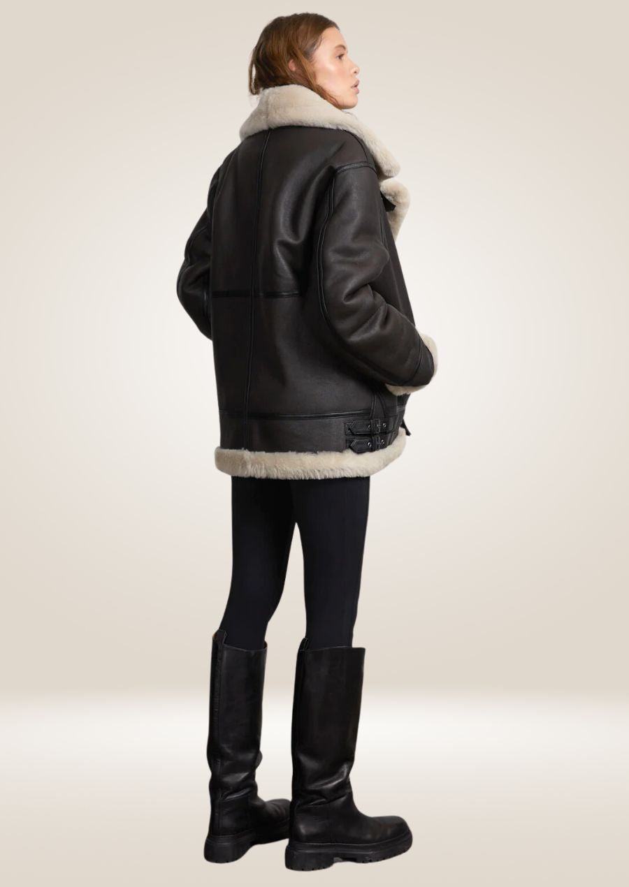 back side of Timeless Vintage B3 Bomber Jacket with Oversized Fit and Genuine Leather