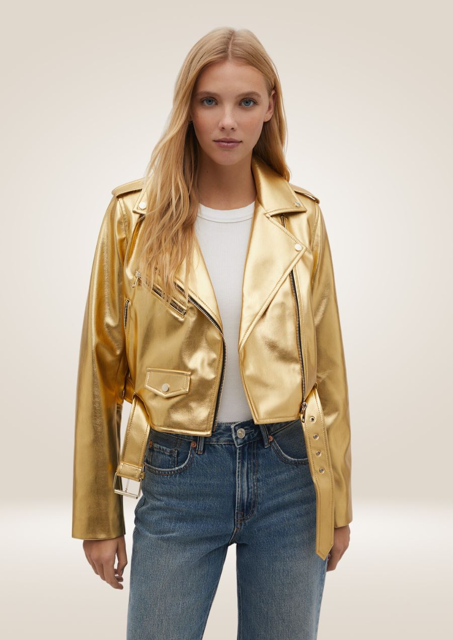 Women’s Metallic Leather Motorbike Jacket