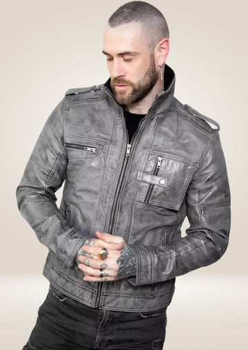 Veste en cuir Perfecto gris vieilli pour homme