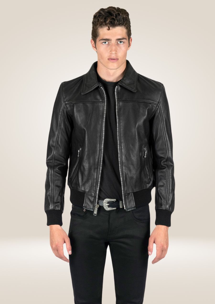 Veste en cuir noir pour homme – Modèle classique à fermeture éclair