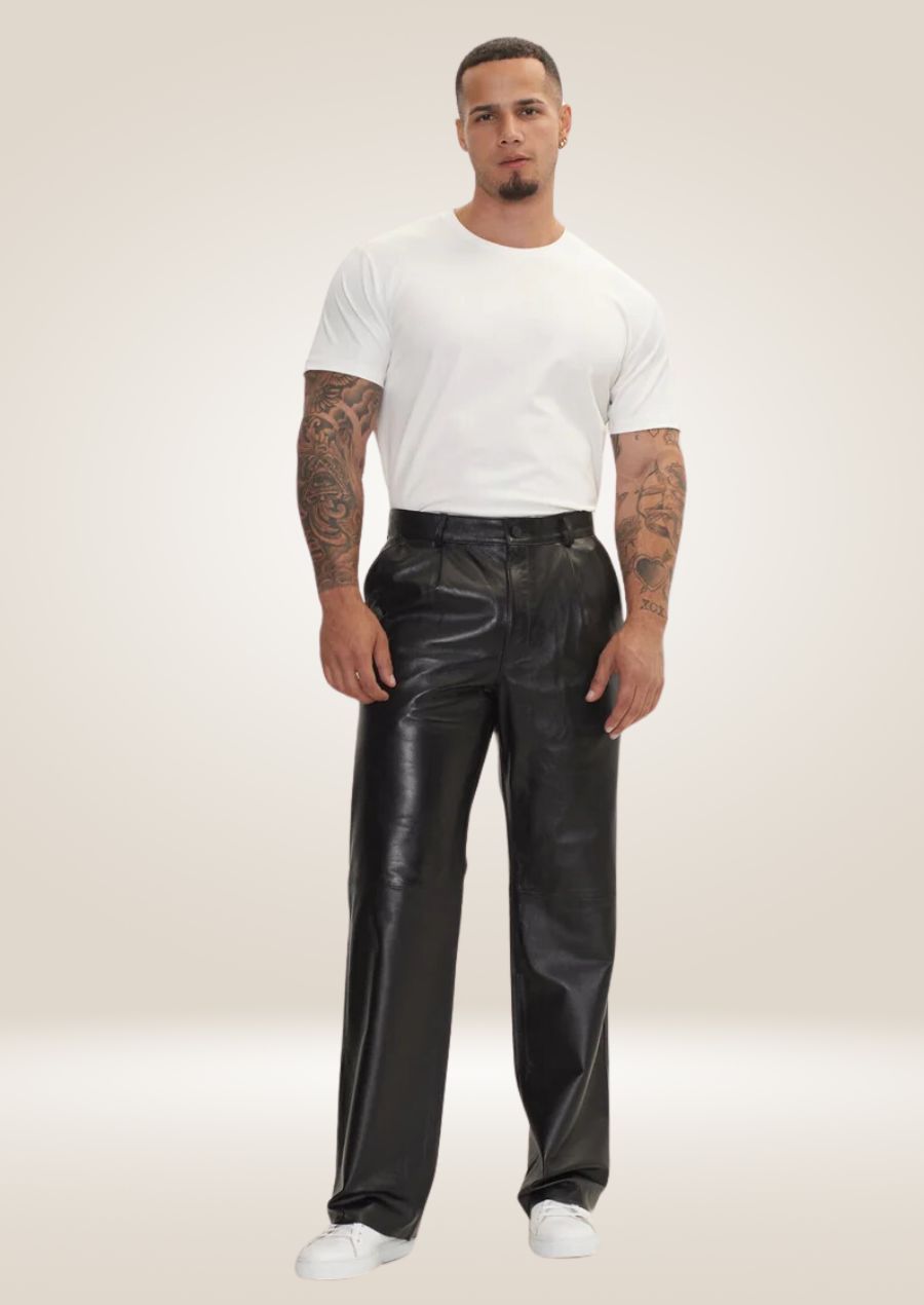 Pantalon en cuir noir pour homme - Élégance classique et confort