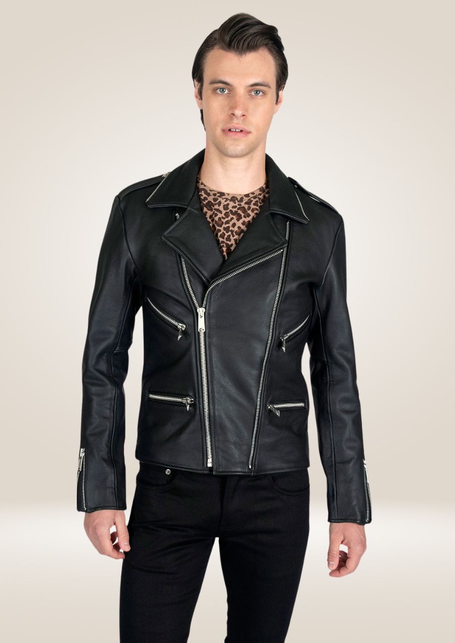 Veste d'équitation en cuir noir pour homme - Style équestre élégant