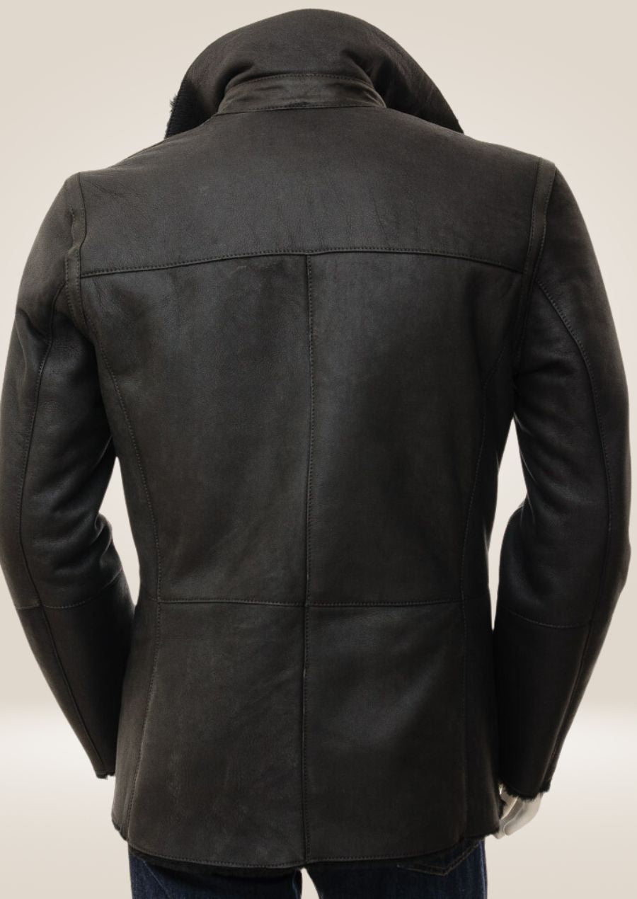 Men Shearling Black pea coat