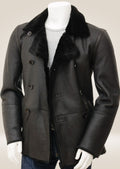 black leather pea coat mens