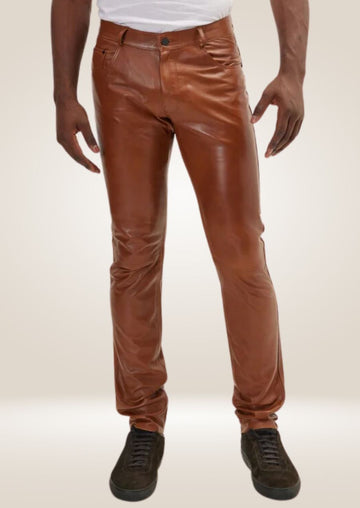 Pantalon en cuir d'agneau véritable marron pour homme - Confort luxueux