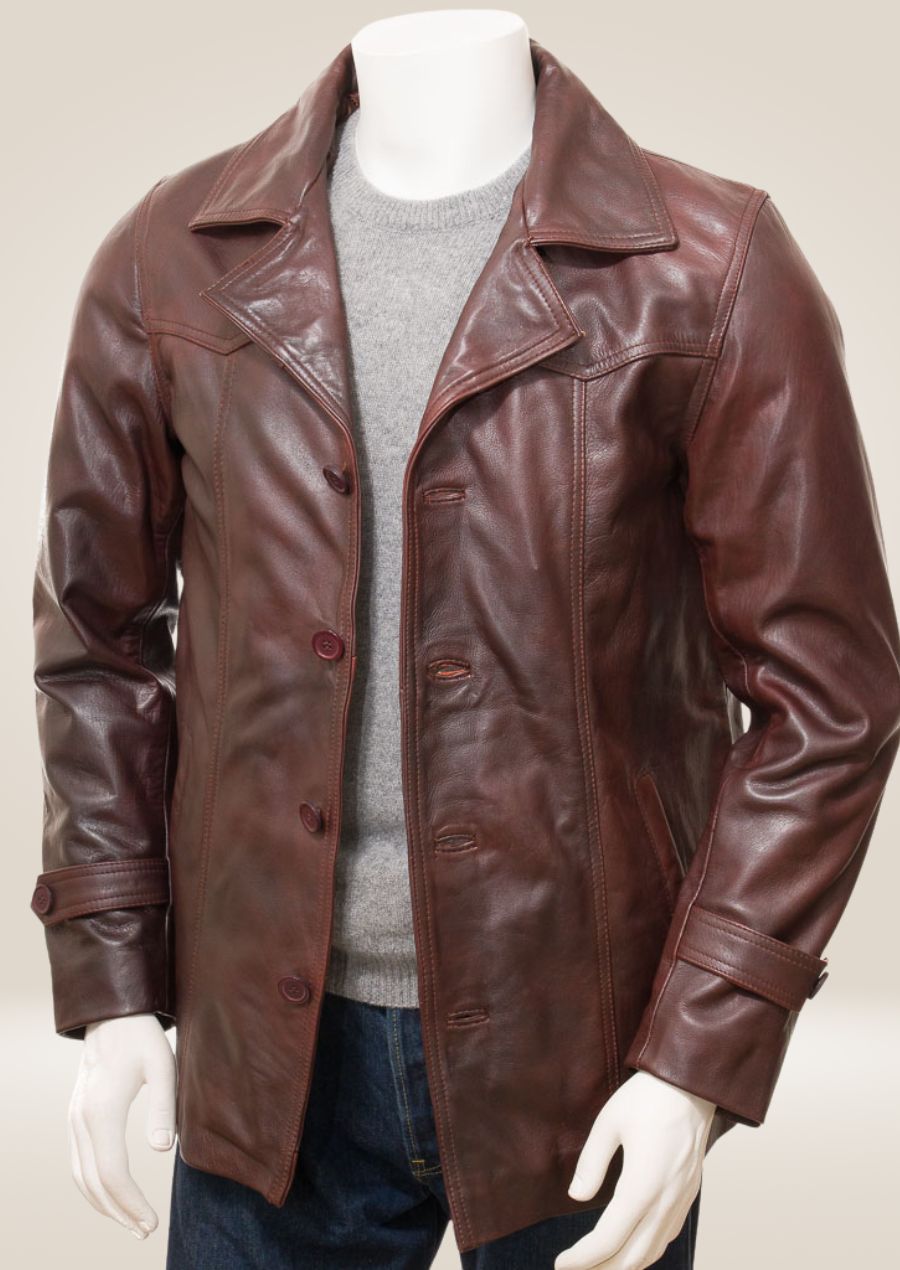 Men’s Brown Leather Car Coat