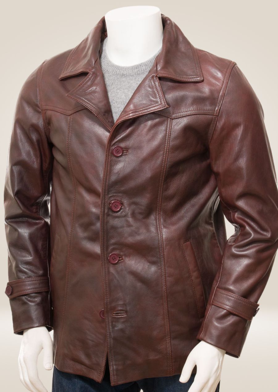 Men’s Brown Leather Car Coat