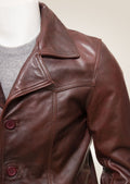 Men’s Brown Leather Car Coat Shoulder Closeup