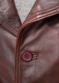 Front Closeup of Men’s Brown Leather Car Coat