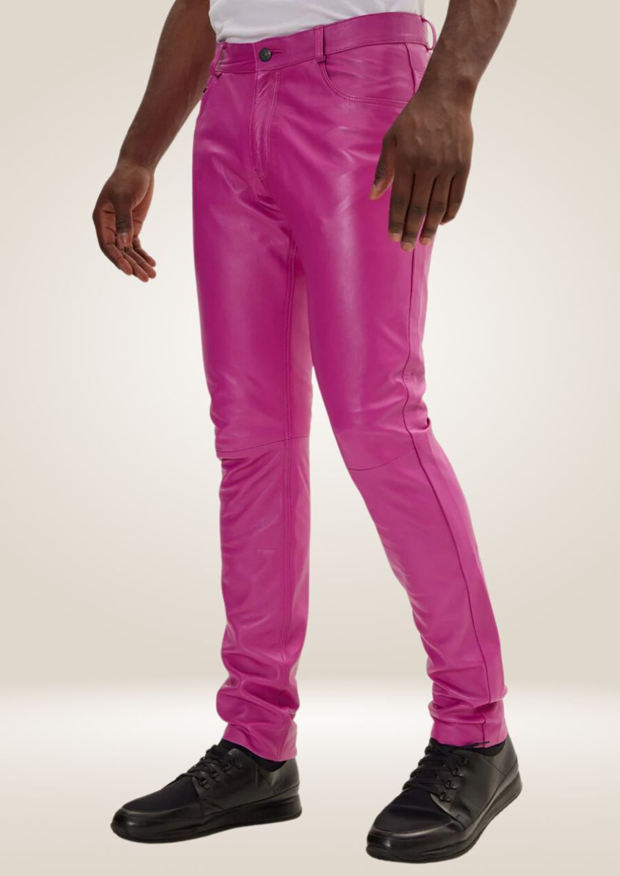 Pantalon en cuir fuchsia pour homme - Style audacieux et dynamique