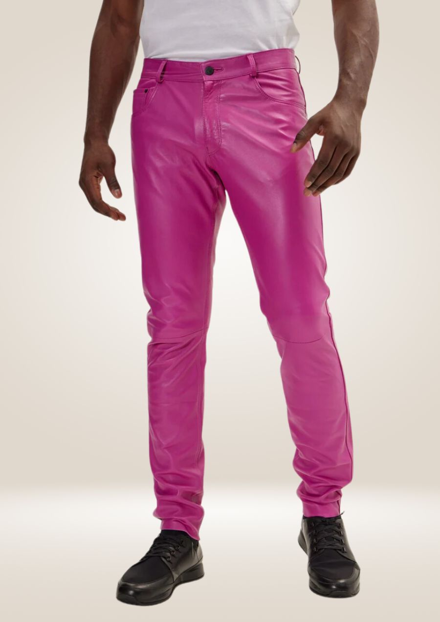 Pantalon en cuir fuchsia pour homme - Style audacieux et dynamique