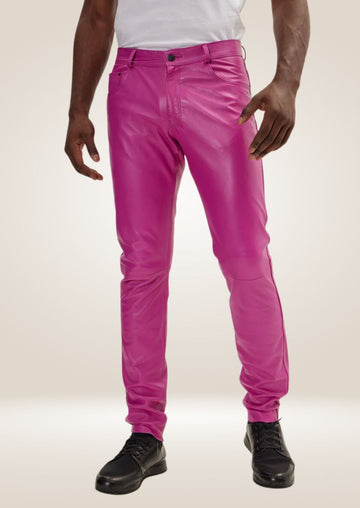 Pantalon en cuir fuchsia pour homme - Style audacieux et dynamique