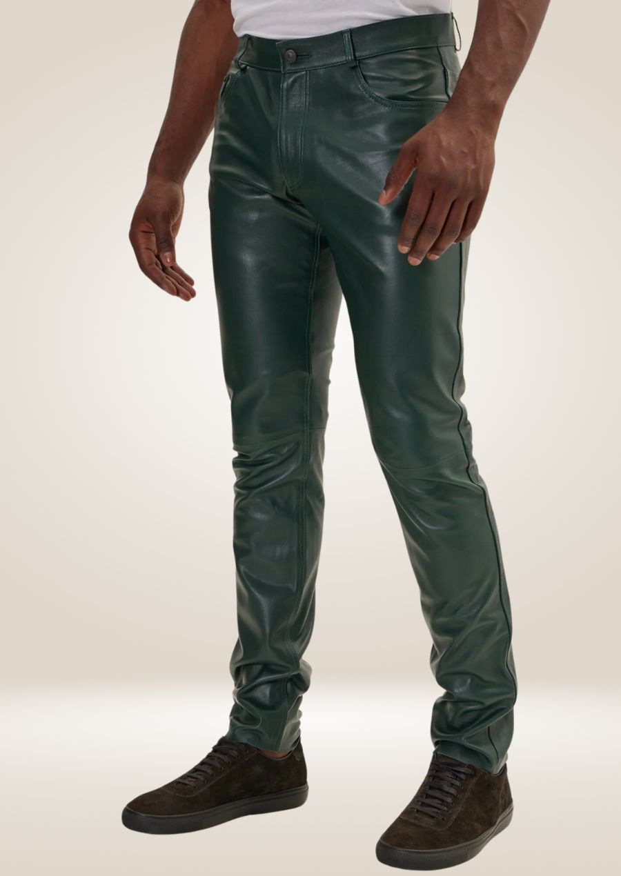 Pantalon en cuir vert pour homme – Coupe fraîche et élégante