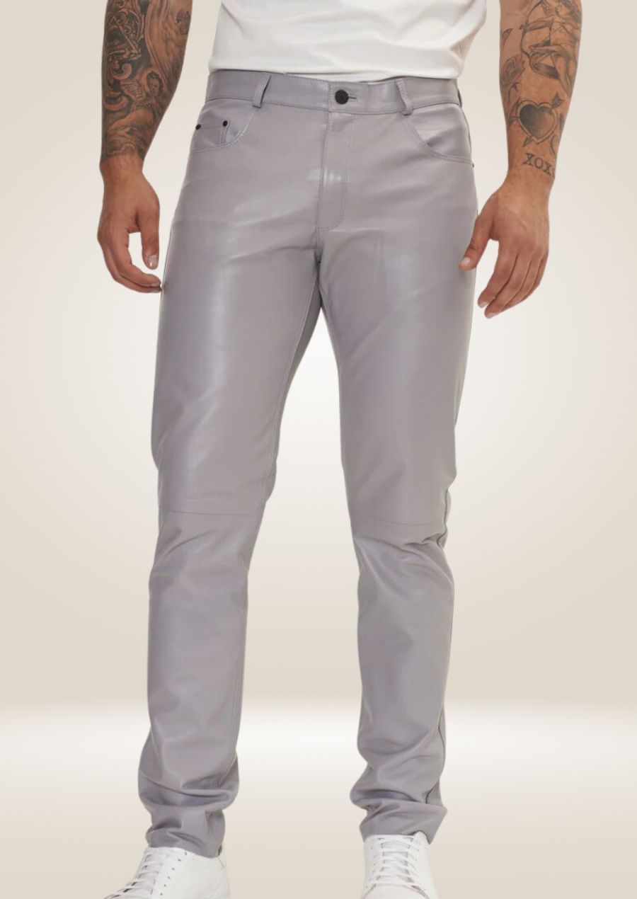 Pantalon en cuir gris pour homme - Style moderne et élégant