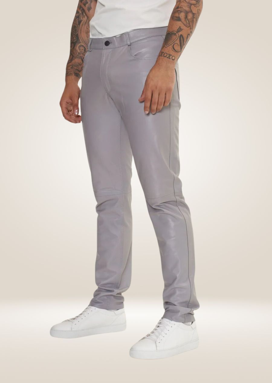 Pantalon en cuir gris pour homme - Style moderne et élégant