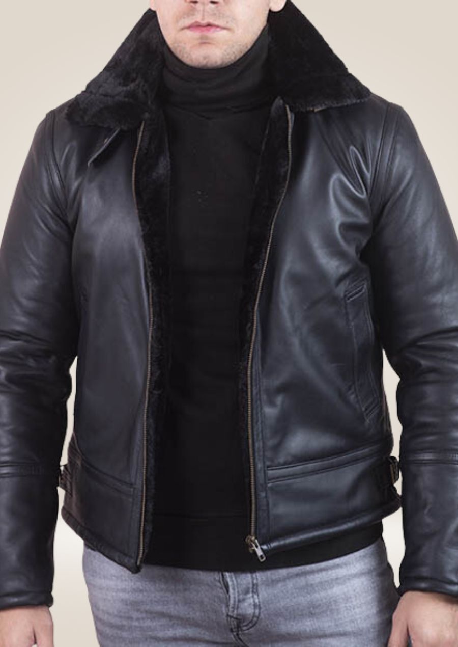 Veste en cuir synthétique noir de luxe pour homme