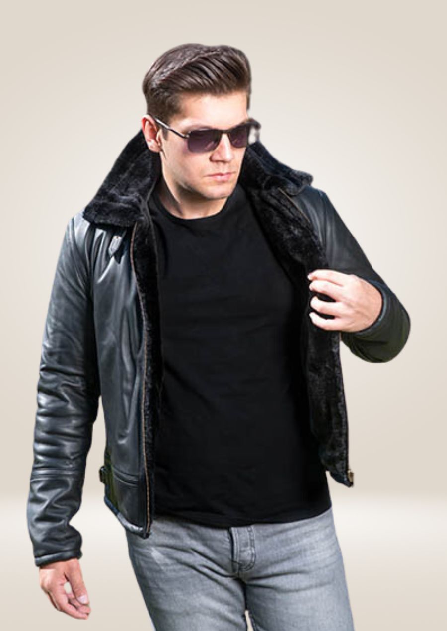 Veste en cuir synthétique noir de luxe pour homme