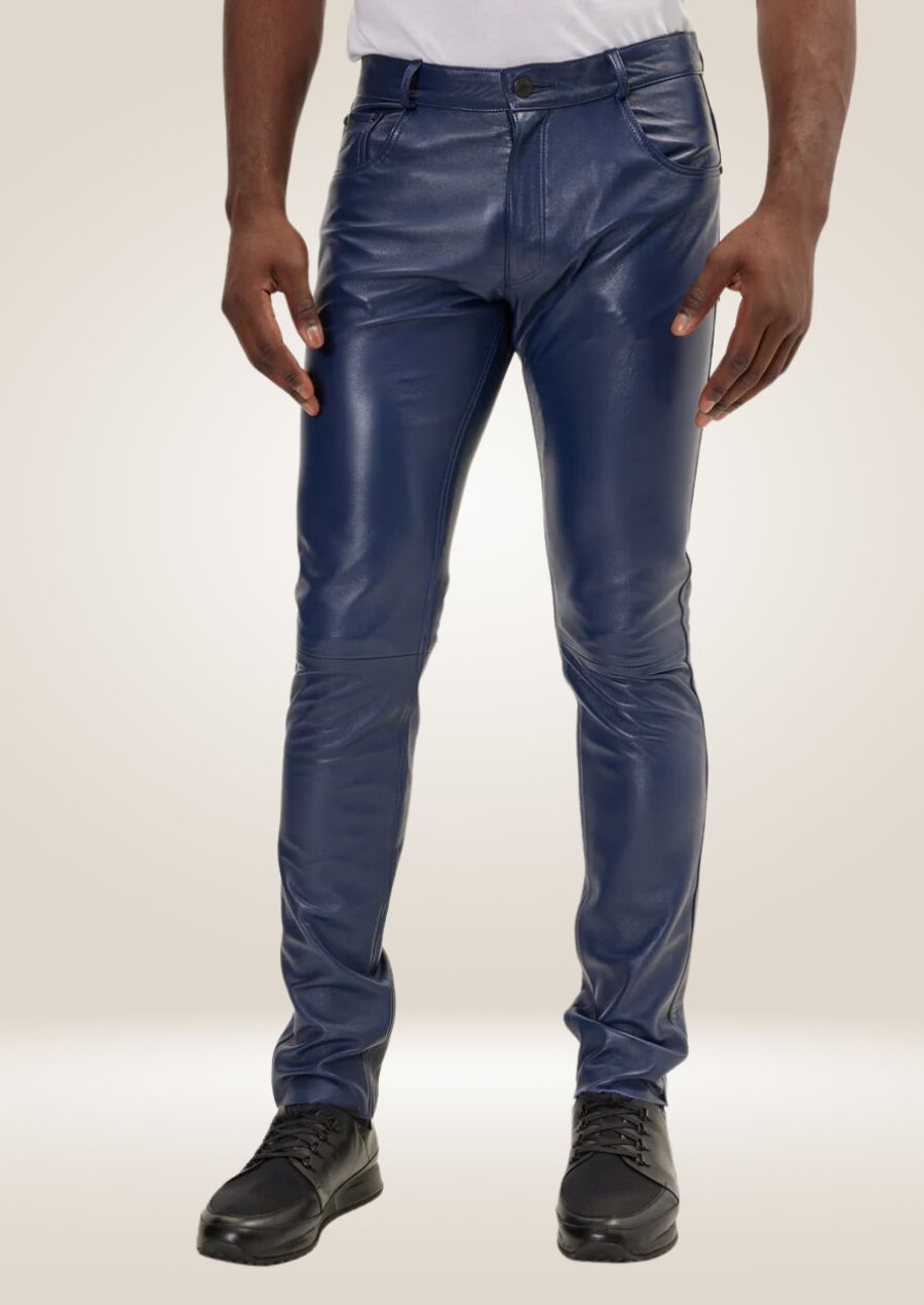 Pantalon en cuir bleu marine pour homme - Style classique et raffiné