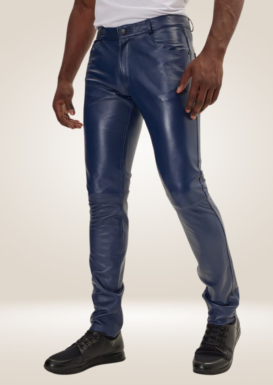 Pantalon en cuir bleu marine pour homme - Style classique et raffiné