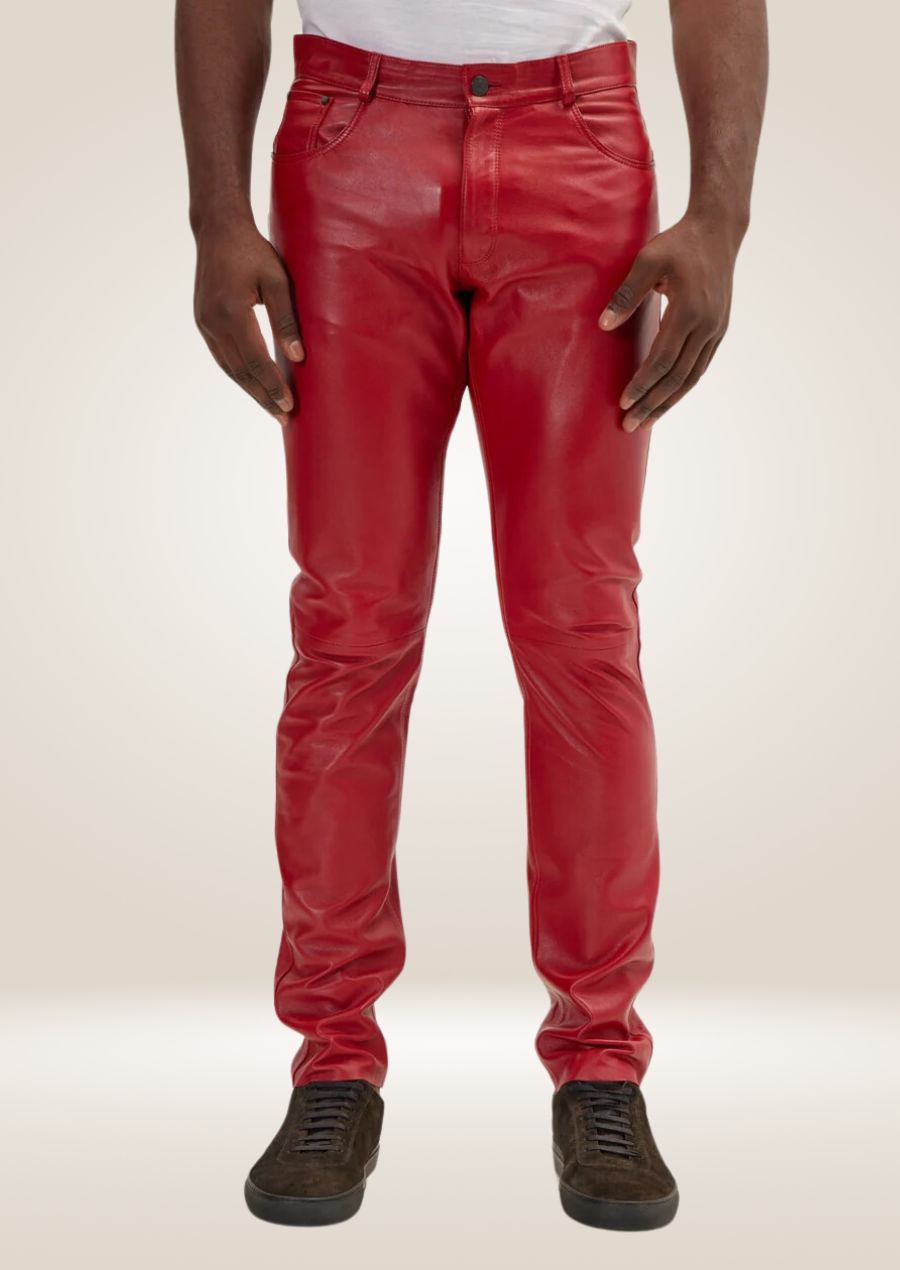 Pantalon en cuir rouge pour homme – Style frappant et audacieux