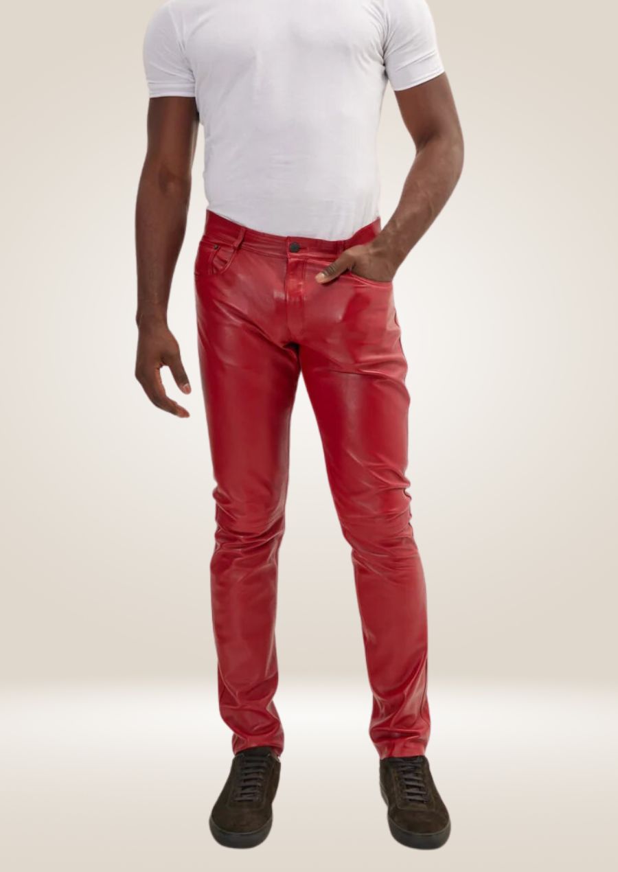 Pantalon en cuir rouge pour homme – Style frappant et audacieux