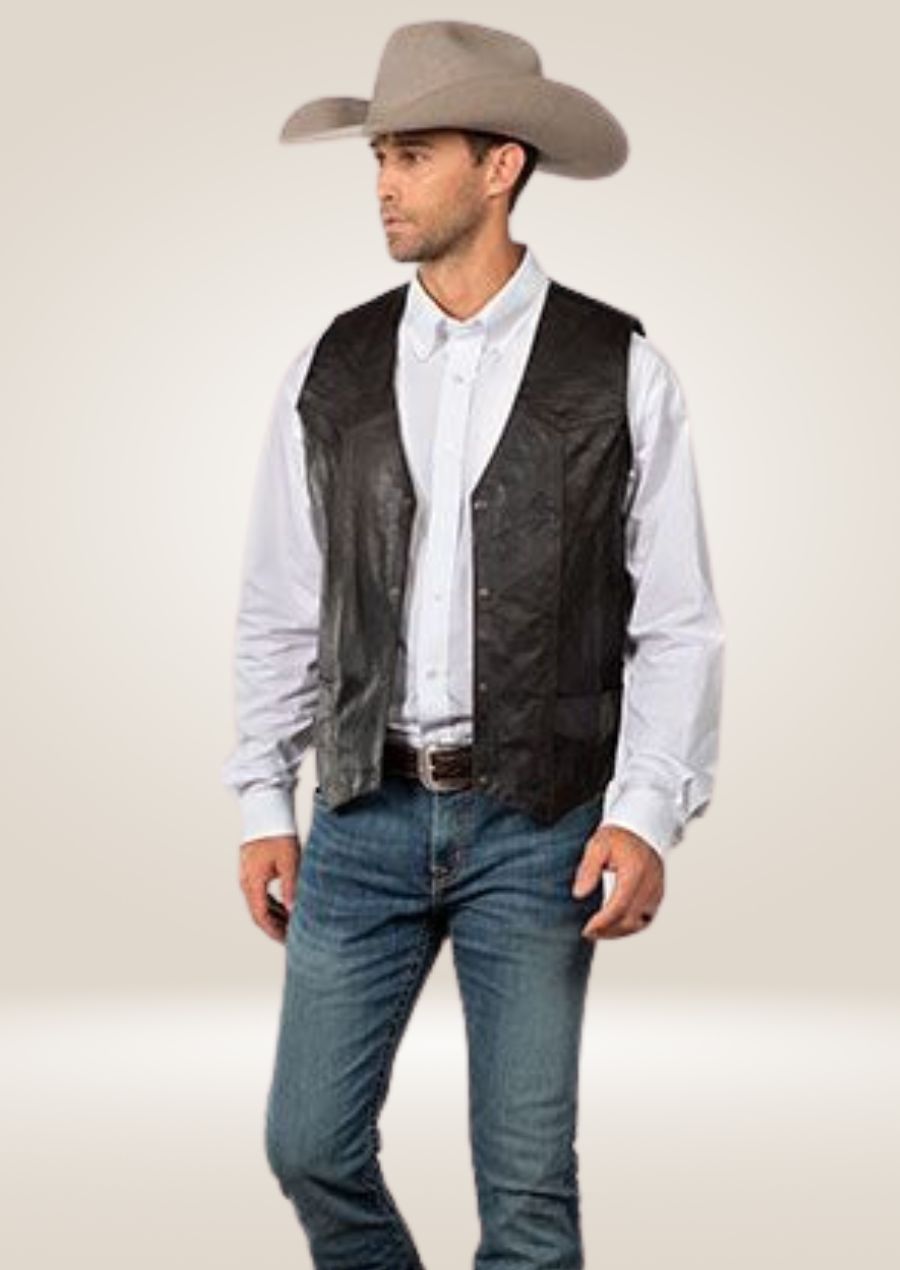 Gilet en cuir western pour homme – Style cowboy classique