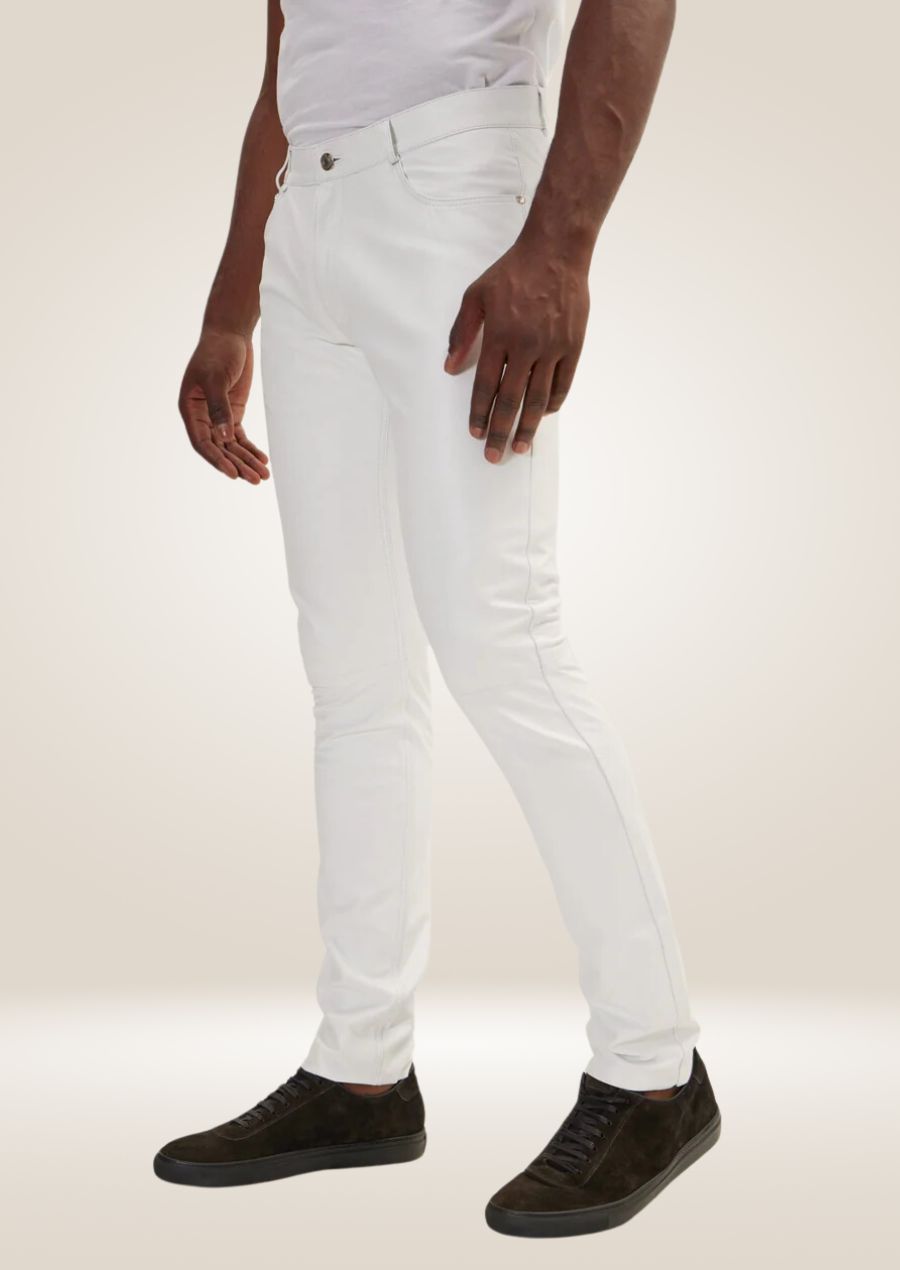 Pantalon en cuir blanc pour homme – Style épuré et net