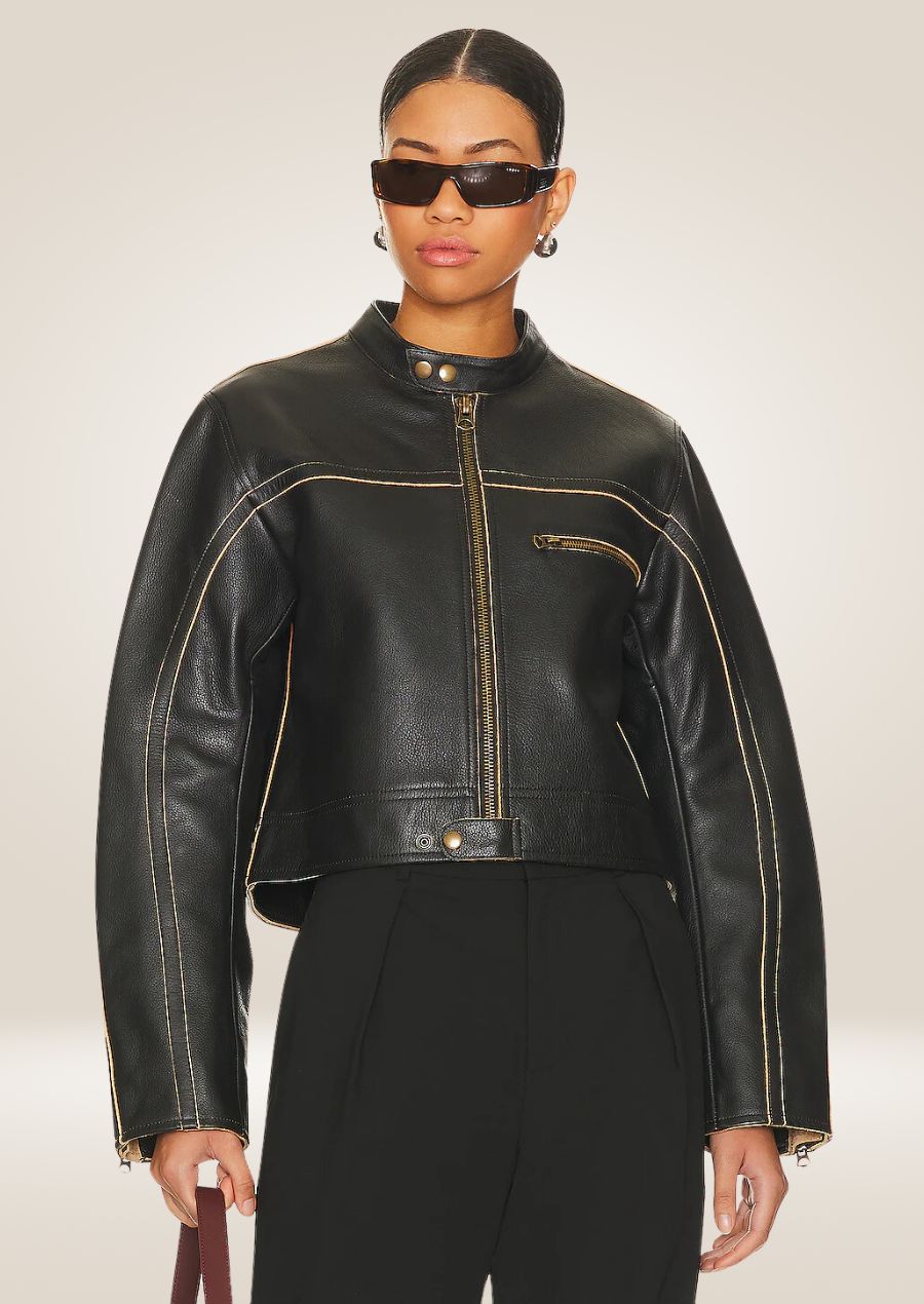 Veste de motard oversize en cuir pour femme