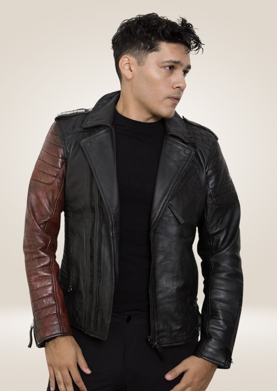 Veste de moto en cuir noir et rouge Perfecto