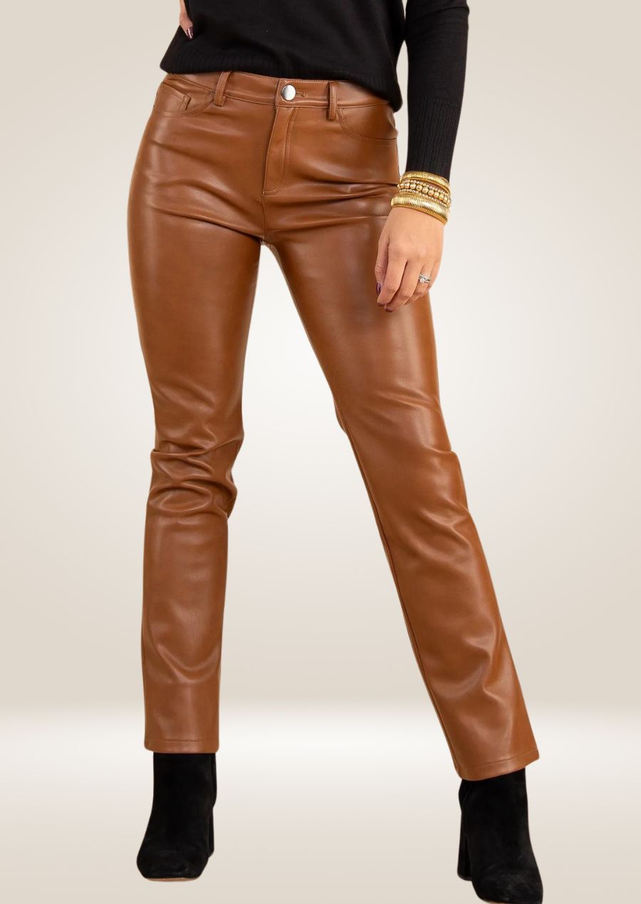 Women's Brown Leather Pants front