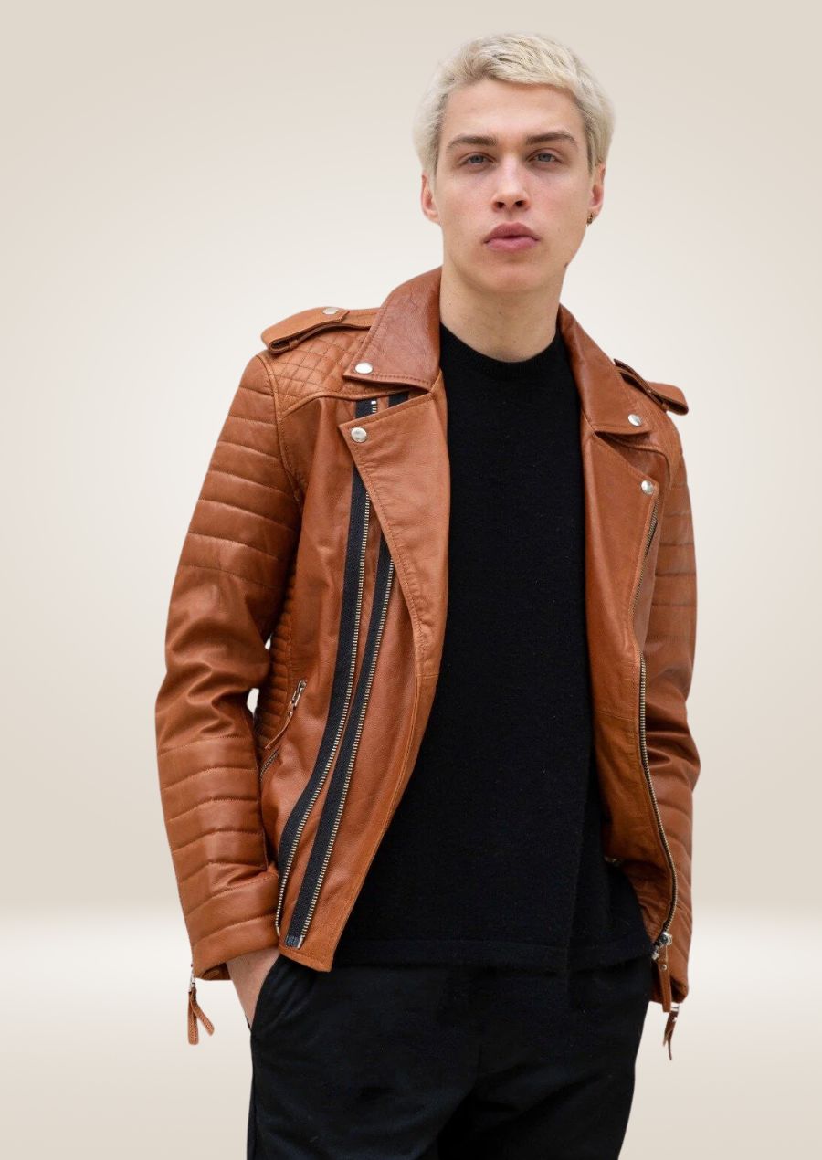 Veste Perfecto en cuir marron raffiné