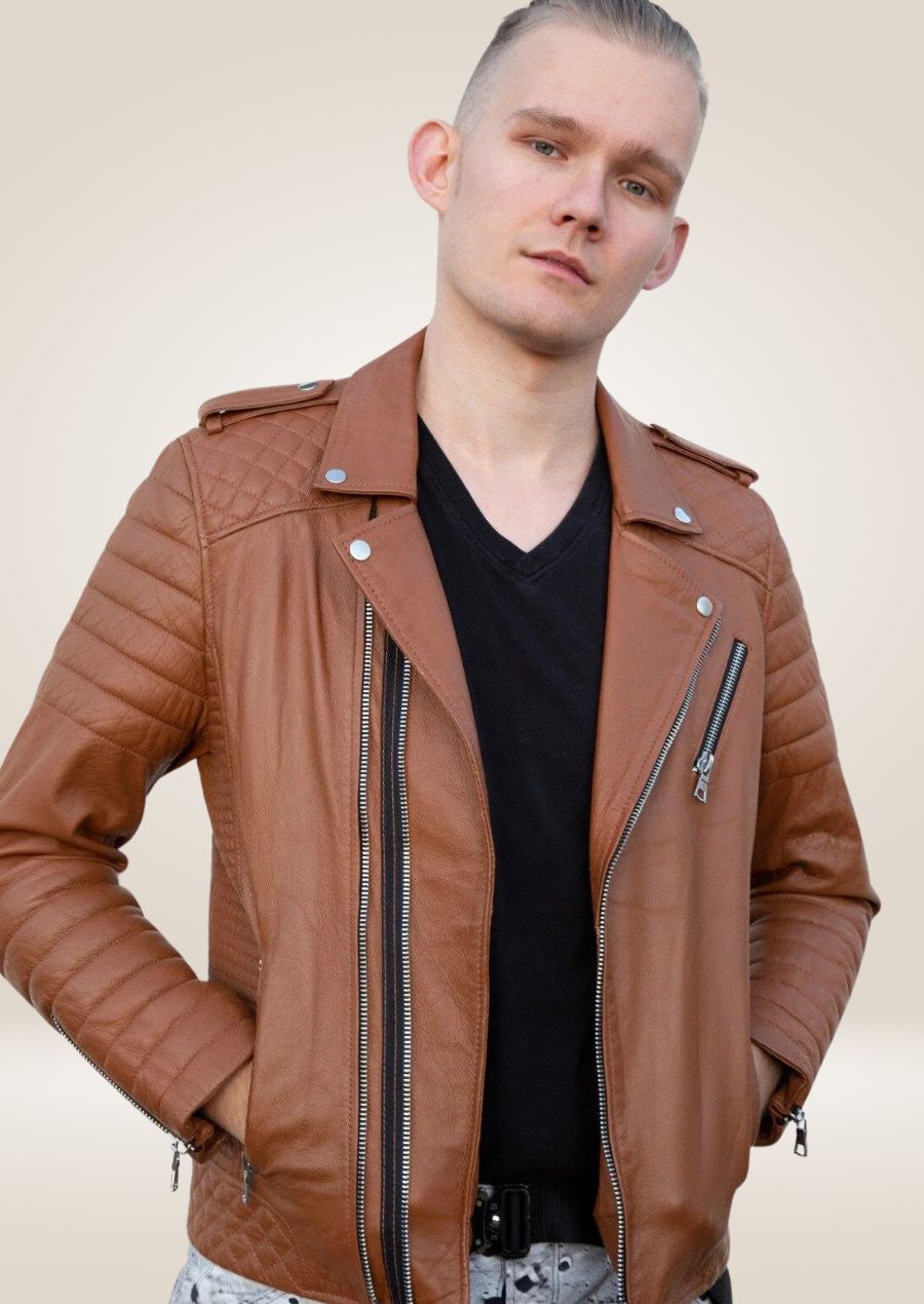 Veste Perfecto en cuir marron raffiné