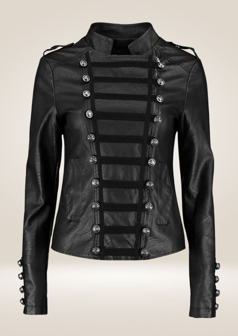 Veste en cuir militaire motard noire pour femme