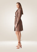 side pose of Women's Beige Leather Trench Coat