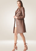 side view of Women's Beige Leather Trench Coat