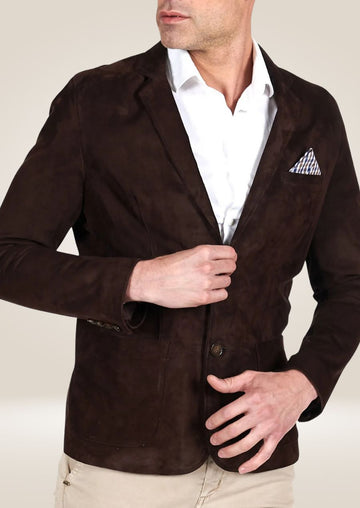 Veste blazer en cuir suédé marron pour homme