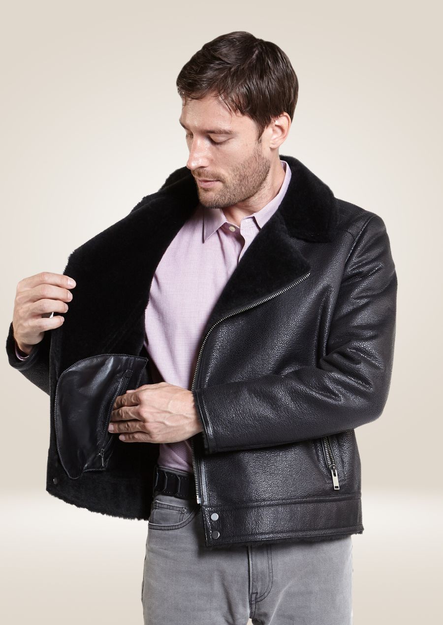 Veste Bombardier en peau de mouton noire pour homme : le luxe moderne