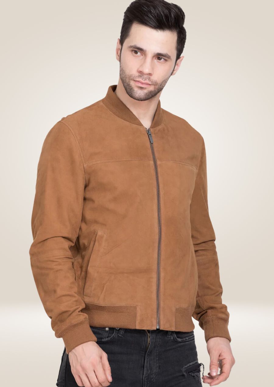 Blouson aviateur en daim marron pour homme - Cuir véritable