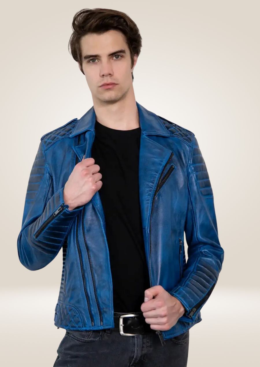 Veste Perfecto en cuir bleu