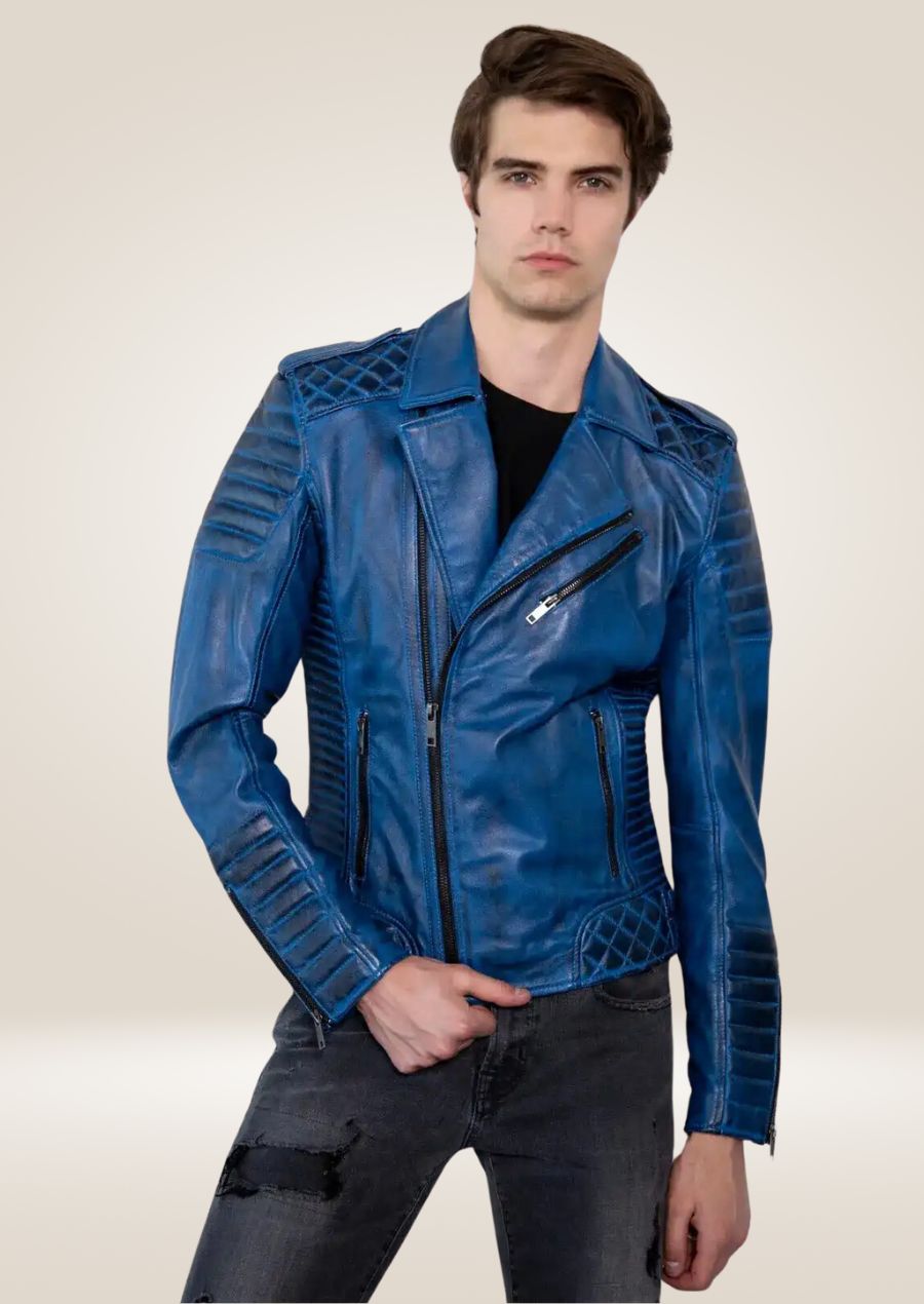 Veste Perfecto en cuir bleu