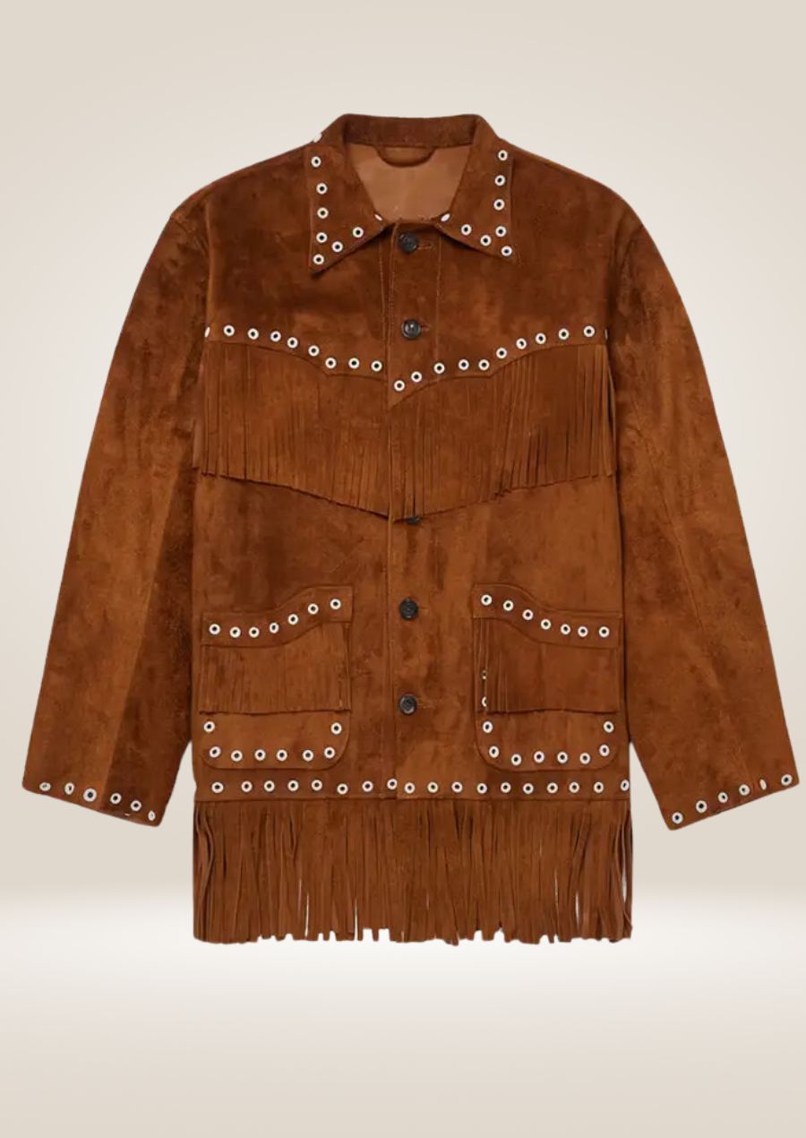 Veste de cowboy en daim à franges pour homme