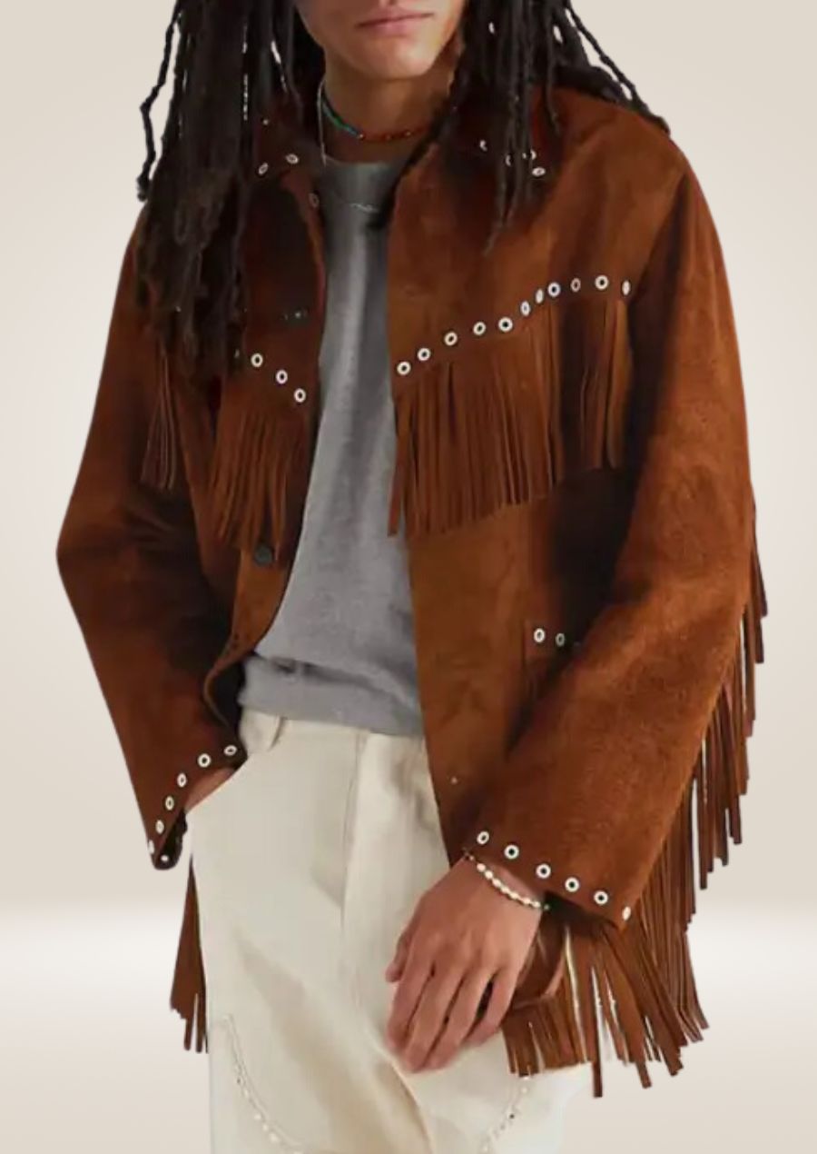 Veste de cowboy en daim à franges pour homme