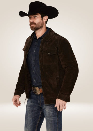 Veste camionneur de cow-boy en daim marron pour homme