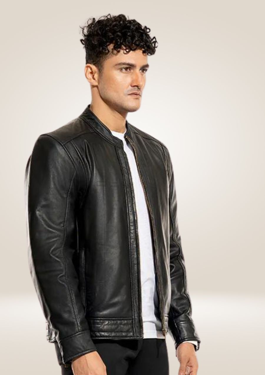 Veste en cuir noir pour homme – Design polyvalent entièrement zippé