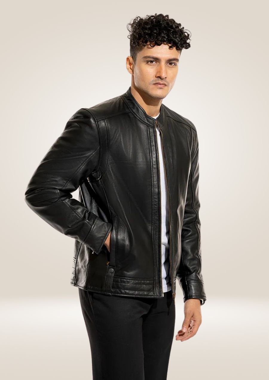 Veste en cuir noir pour homme – Design polyvalent entièrement zippé